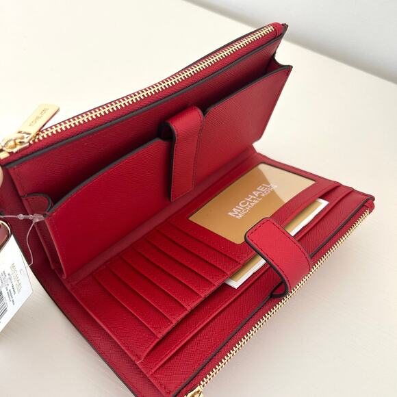 Michael Kors Purse & wallet jet set travel large chain tote shoulder bag red MK - Picture 10 of 11